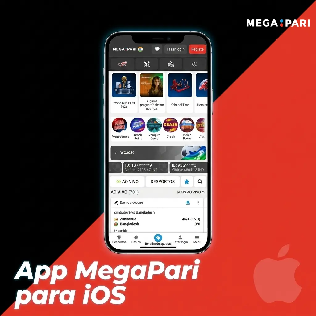 App MegaPari para iOS disponível na App Store para iPhone e iPad com iOS 12.0 ou superior