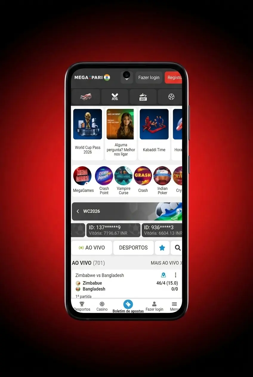 Guia de instalação da app MegaPari APK em dispositivo Android com passos ilustrados