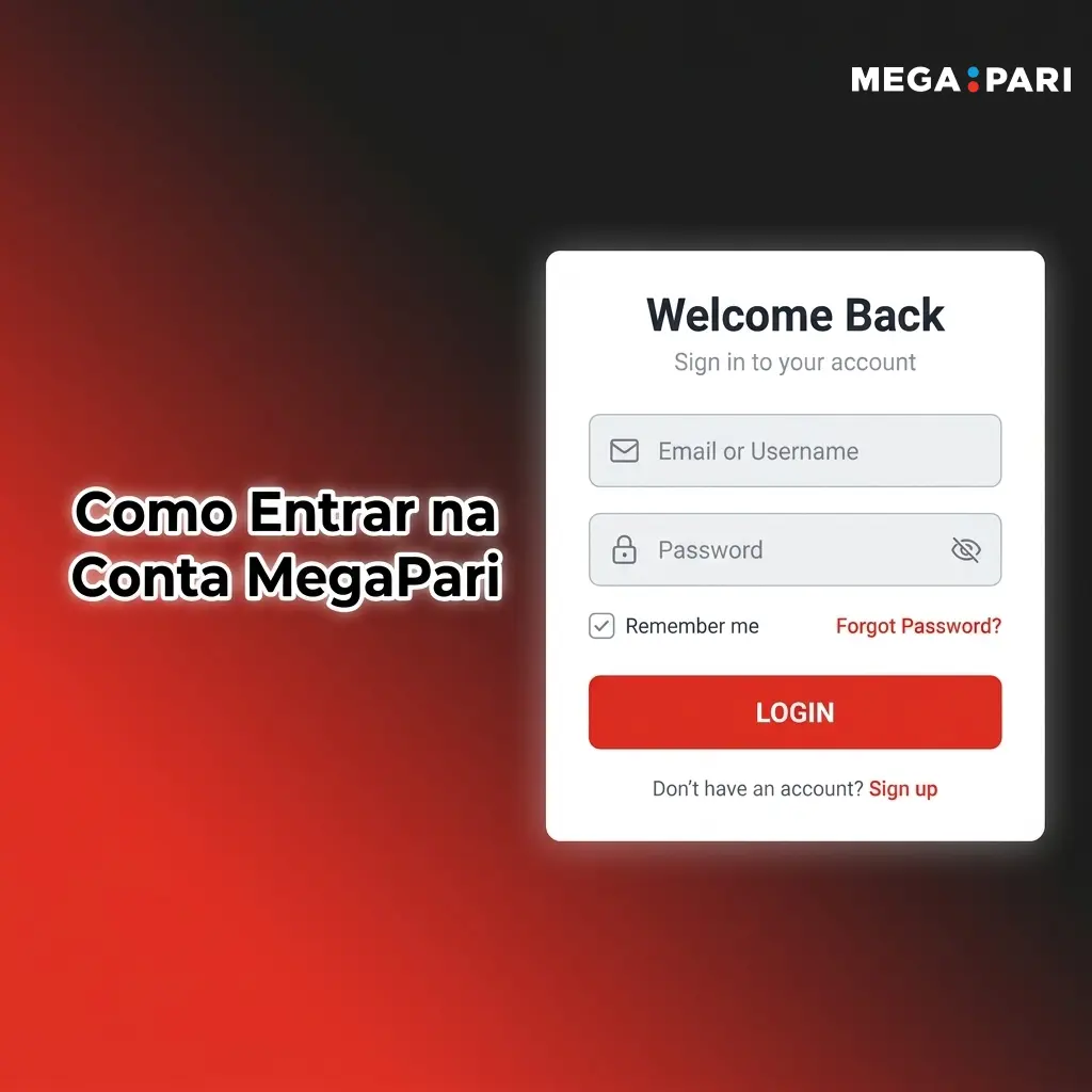 Ecrã de início de sessão MegaPari com campos de e-mail e palavra-passe para aceder à conta