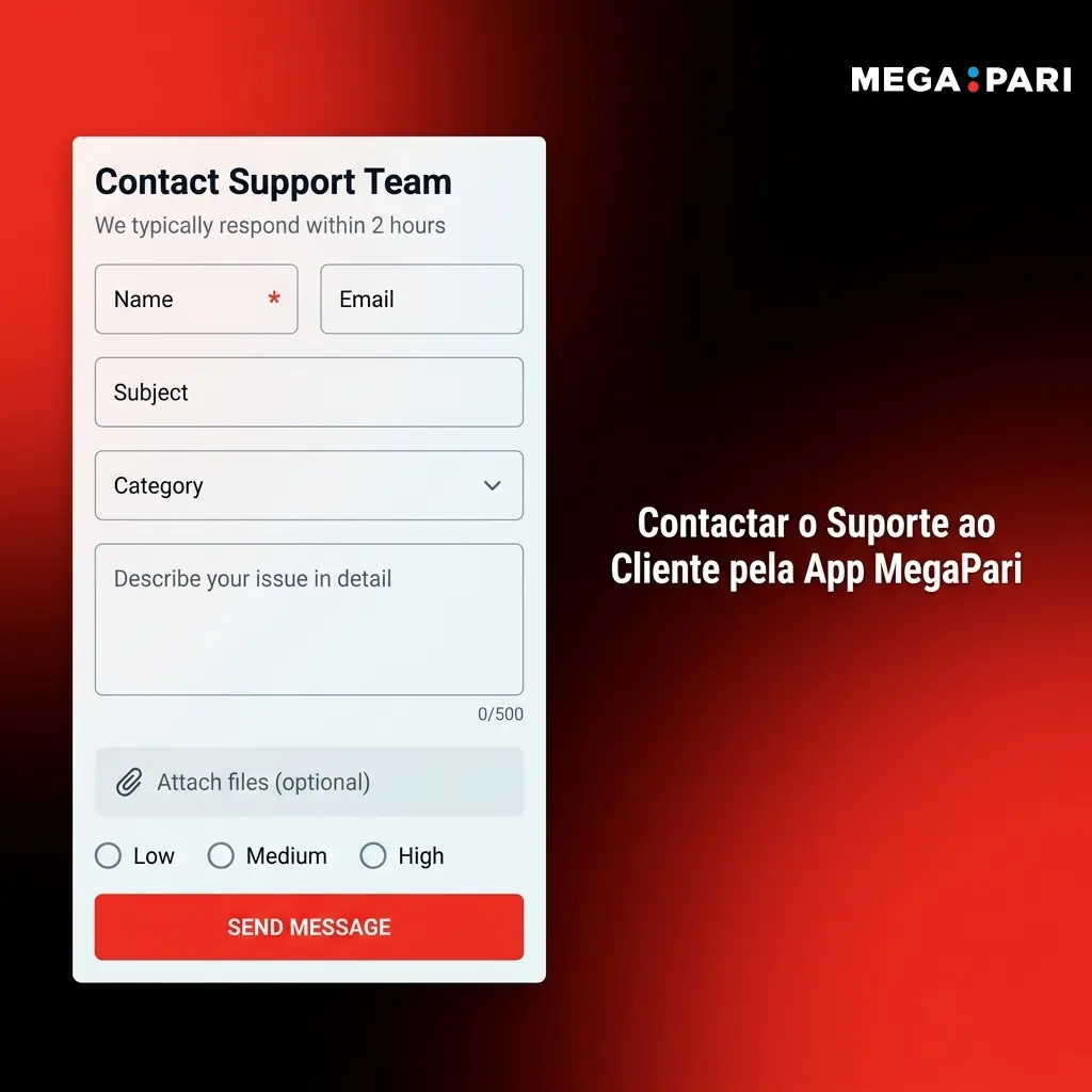 Suporte ao cliente MegaPari disponível 24/7 via chat, e-mail, Telegram e FAQ na app móvel