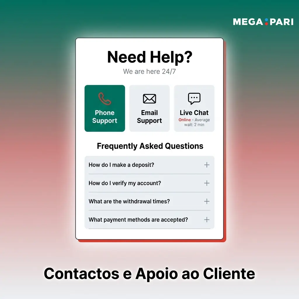 Equipa de apoio ao cliente MegaPari disponível 24/7 via chat, e-mail e Telegram em português